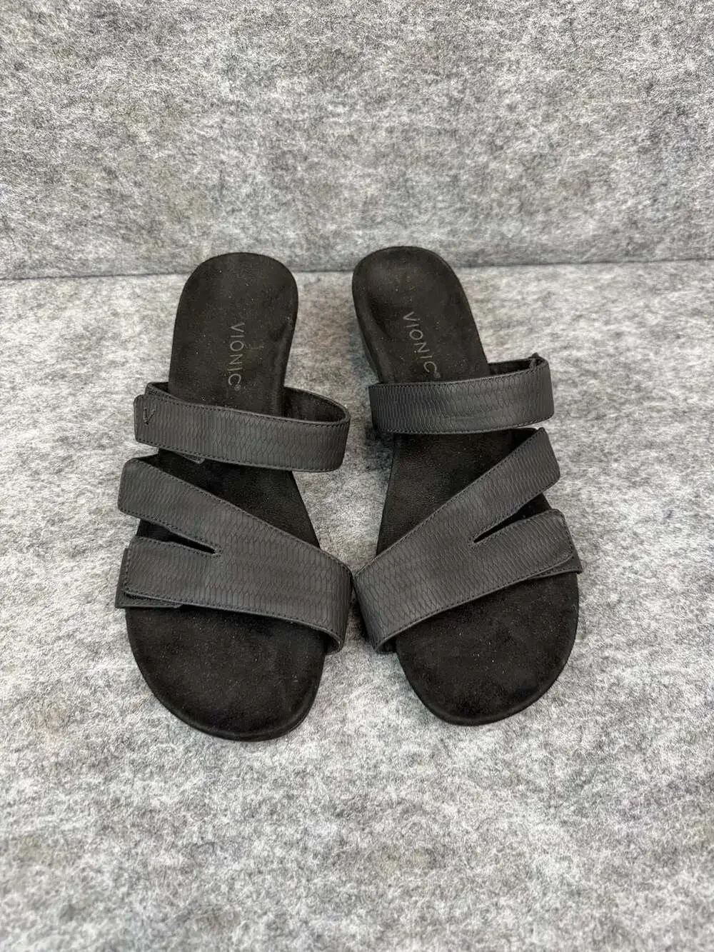 Vionic Black Slide Wedge Sandals Size 10 Adjustable Straps